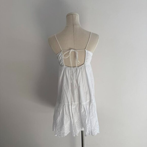 White Eyelet Mini Dress  / Spaghetti Strap Summer Sundress Womens Size Small - Picture 3 of 3